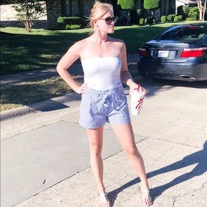 Blue and white striped shorts